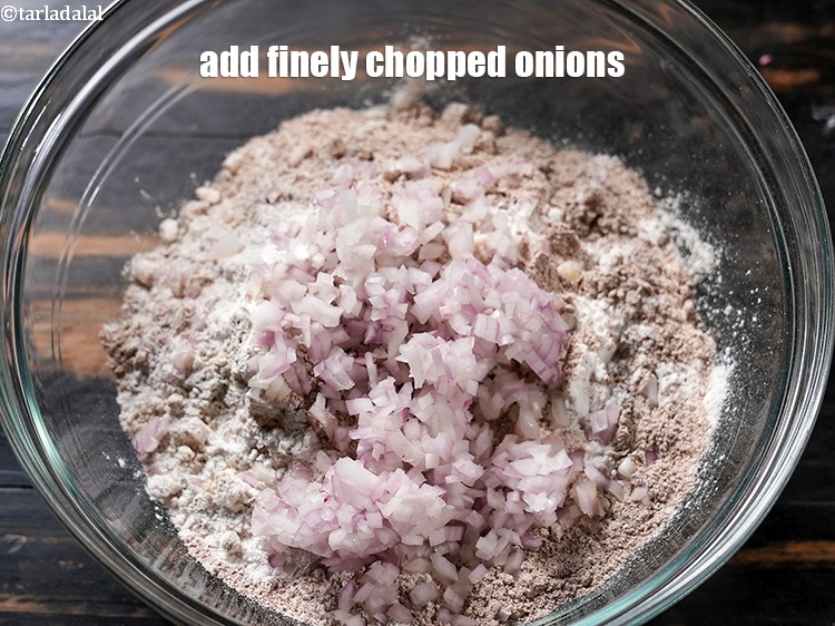 Step 9 – Add 1/2 cup finely <a href="https://www.tarladalal.com/glossary-chopped-onions-722i">chopped onions</a>.&nbsp;Onions have a sweet and savory flavor that compliments …