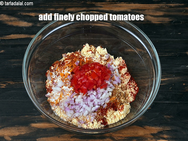 Step 10 – Add &frac14; cup finely chopped tomatoes.
