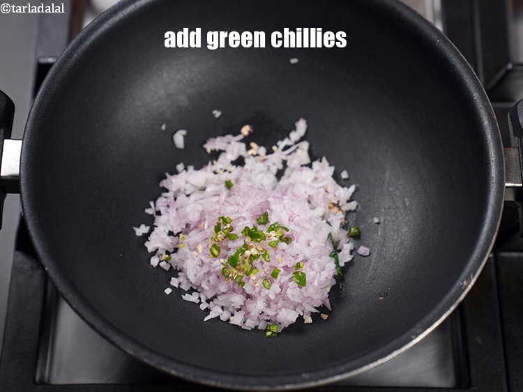 Step 9 – Add 1 tsp finely <a href="https://www.tarladalal.com/glossary-chopped-green-chilli-820i">chopped green chillies</a>.&nbsp;