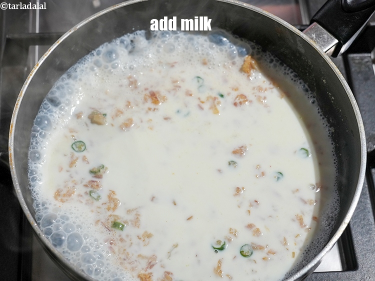 Step 15 – Add &frac12; cup milk.