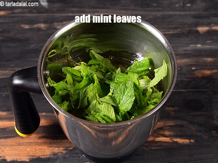 Step 9 – Add &frac12; cup mint leaves.