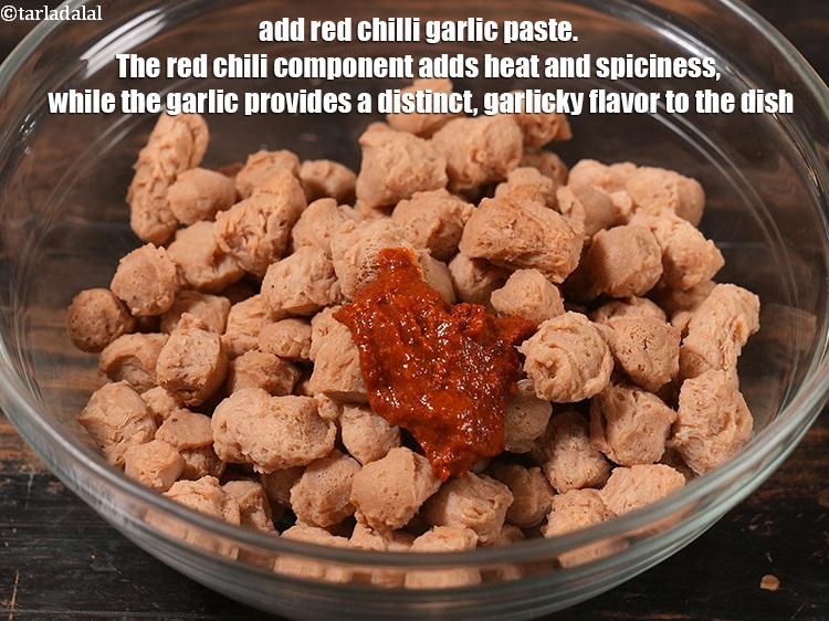 Step 9 – Add 1 tbsp <a href="https://www.tarladalal.com/glossary-red-chilli-garlic-paste-laal-mirchi-lehsun-ki-paste-602i">red chilli garlic paste</a>. The red chili component adds heat and …