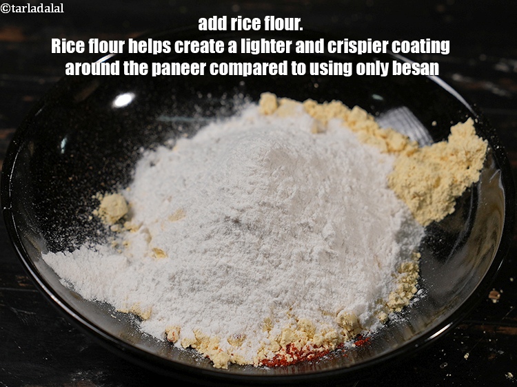 Step 9 – Add 2 tbsp <a href="https://www.tarladalal.com/glossary-rice-flour-chawal-ka-atta-534i">rice flour (chawal ka atta)</a>. Rice flour helps create a lighter …