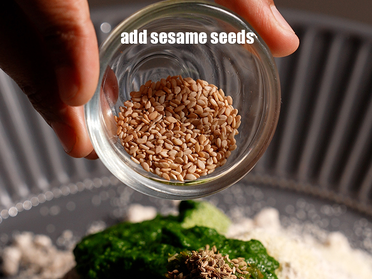Step 9 – Add 1 tsp <a href="https://www.tarladalal.com/glossary-sesame-seeds-til-gingelly-seeds-612i">sesame seeds (til)</a>.