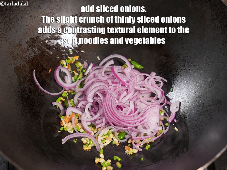 Step 12 – Add &frac12; <a href="https://www.tarladalal.com/glossary-sliced-onions-745i">sliced onions</a>. The slight crunch of thinly sliced onions adds a contrasting …