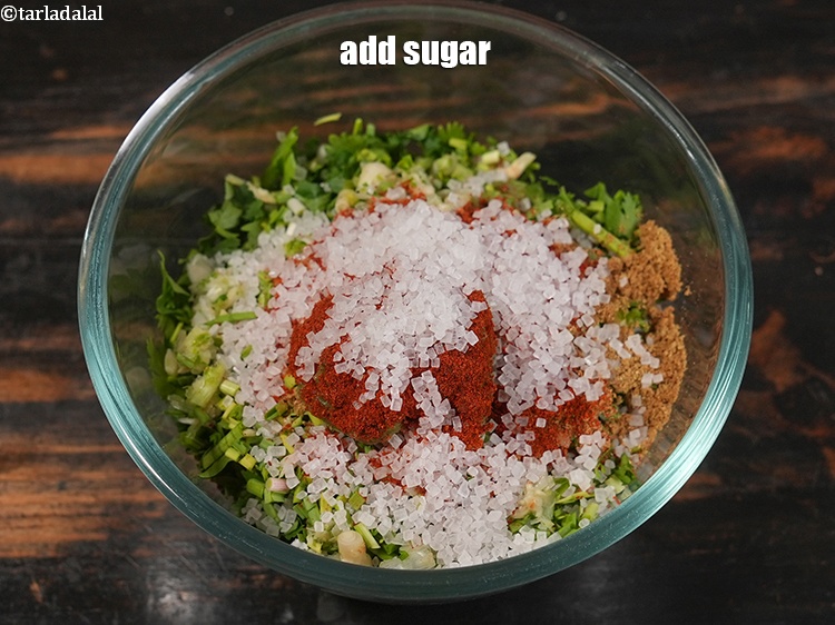 Step 10 – Add 3/4 tbsp&nbsp;<a href="https://www.tarladalal.com/glossary-sugar-chini-shakkar-278i">sugar</a>.