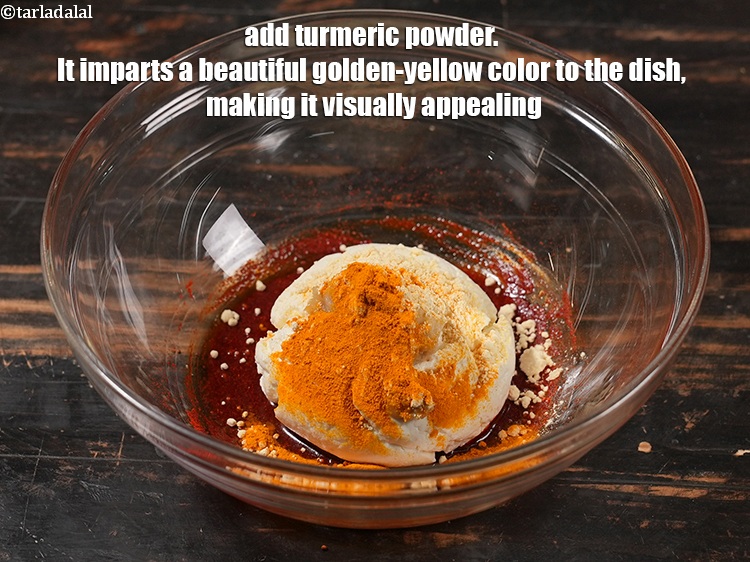 Step 9 – Add &frac12; tsp <a href="https://www.tarladalal.com/glossary-turmeric-powder-haldi-645i">turmeric powder (haldi)</a>.&nbsp;It imparts a beautiful golden-yellow color to the dish, …