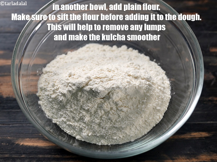 Step 9 – In another bowl, add 1&frac12; cups <a href="https://www.tarladalal.com/glossary-plain-flour-maida-188i">plain flour (maida)</a>. Make sure to sift the …