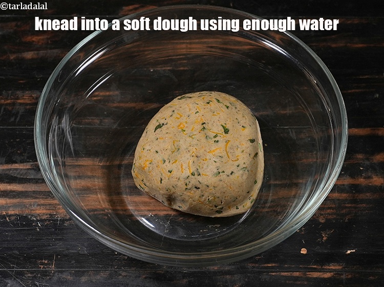 Step 12 – Knead into a soft dough using enough water. Pumpkin releases some water, hence we don't …