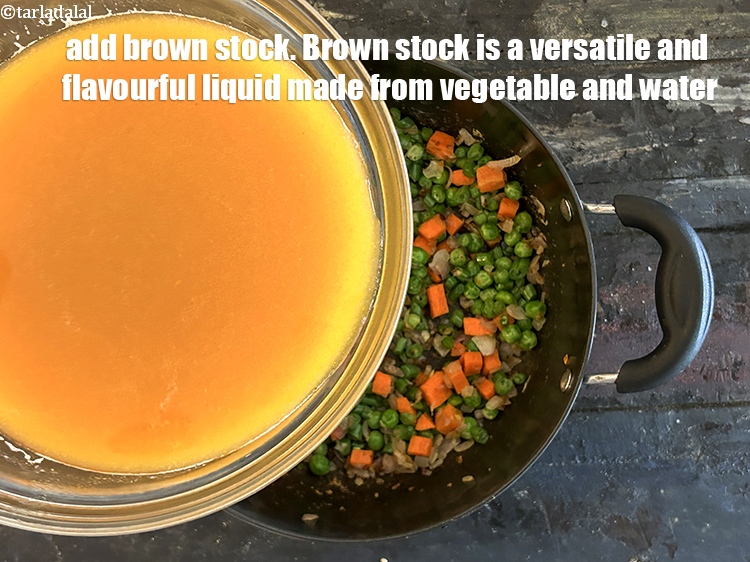 Step 10 – Add&nbsp;<meta charset="UTF-8" />3 cups&nbsp;<a href="brown-stock-349r">brown stock</a>.&nbsp;<strong>Brown vegetable stock</strong> is a flavorful and versatile cooking liquid …