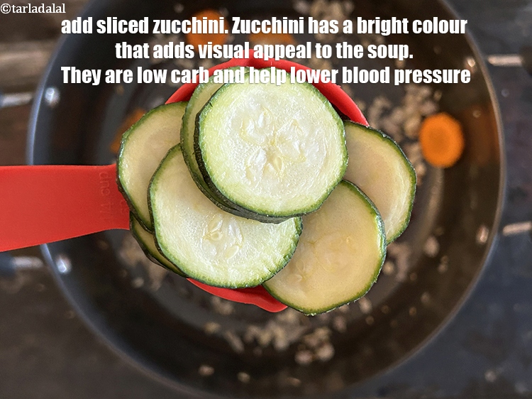 Step 11 – Add&nbsp;<strong>1/2&nbsp;cup</strong>&nbsp;<a href="glossary-sliced-zucchini-769i">sliced zucchini</a>.&nbsp;Zucchini has a mild, slightly sweet flavor that complements the sweetness of the …