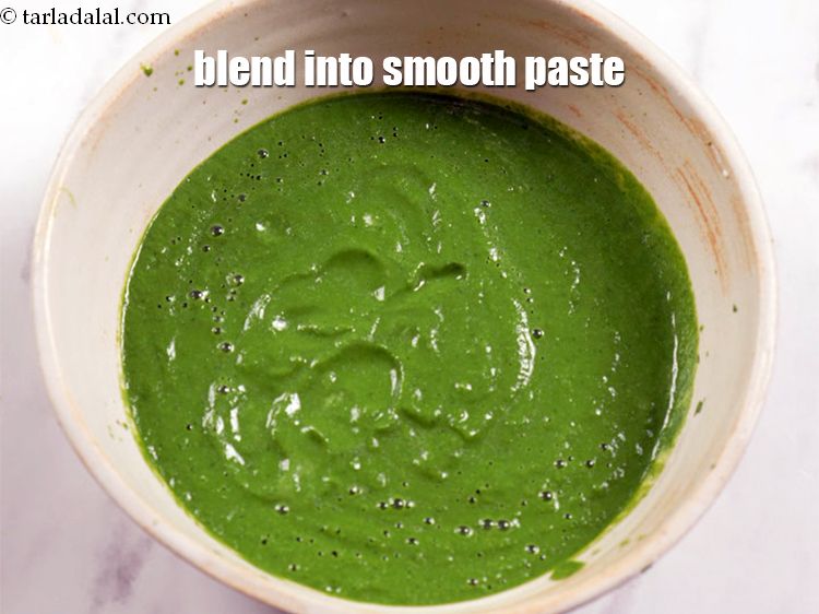 Step 9 – Blend it into a smooth paste. Green masala paste is ready. Keep aside.&nbsp;