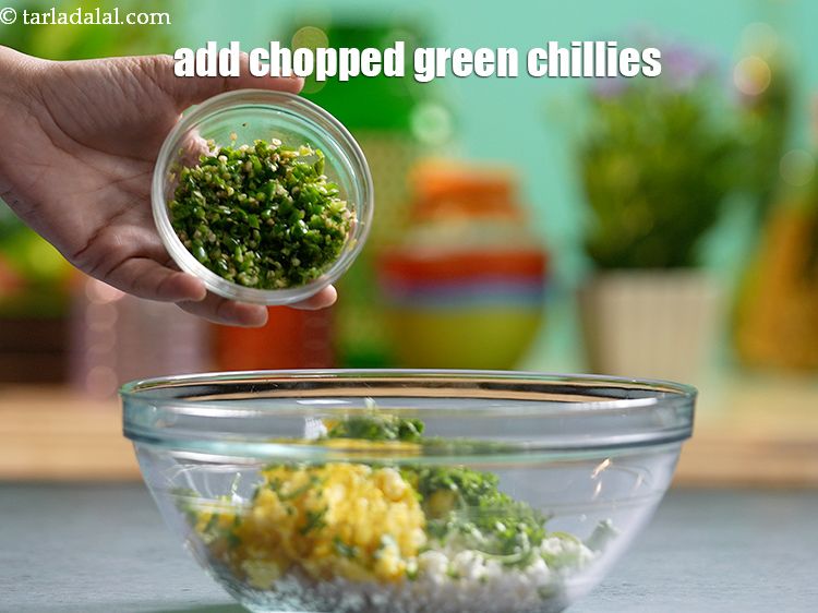 Step 14 – Add 3&nbsp;tbsp&nbsp;finely&nbsp;<a href="https://www.tarladalal.com/glossary-chopped-green-chilli-820i">chopped green chillies</a>. Use the dark green variety they are spicier and taste …