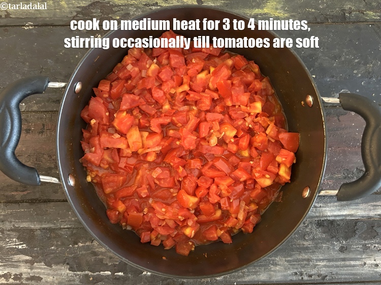Step 17 – Cook on medium heat for 3 to 4 minutes, stirring occasionally till tomatoes are soft.