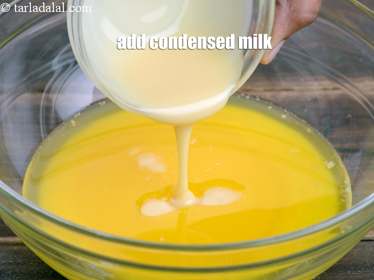 Step 9 – Add &frac12; cup <a href="https://www.tarladalal.com/glossary-condensed-milk-672i">condensed milk</a>.