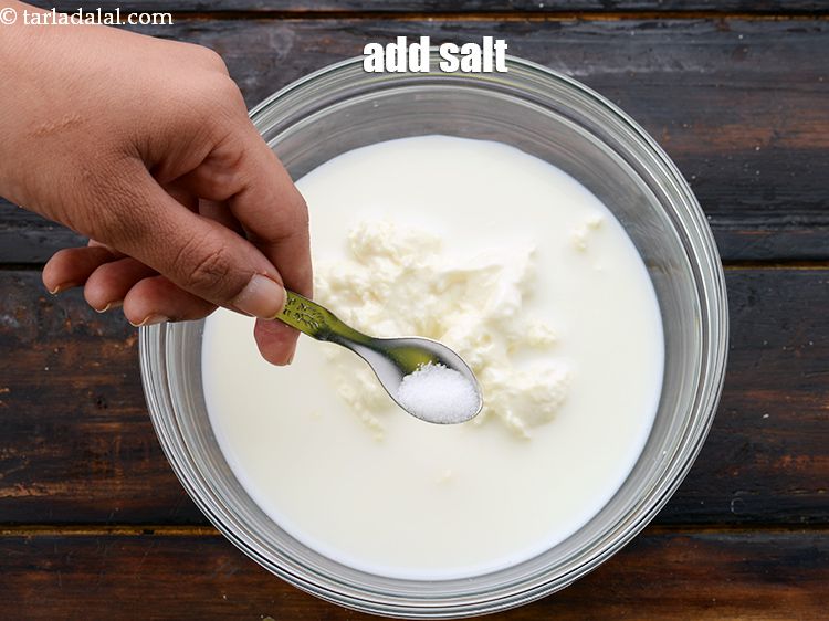 Step 9 – Add a pinch of&nbsp;<a href="https://www.tarladalal.com/glossary-salt-namak-table-salt-418i">salt</a>. Cheese is salty, so add salt wisely.