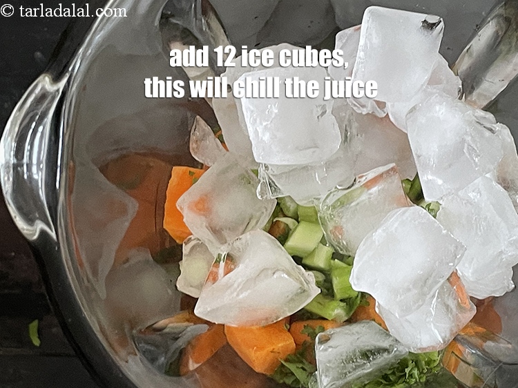 Step 11 – Add 12 icecubes.&nbsp;This will chill the juice.