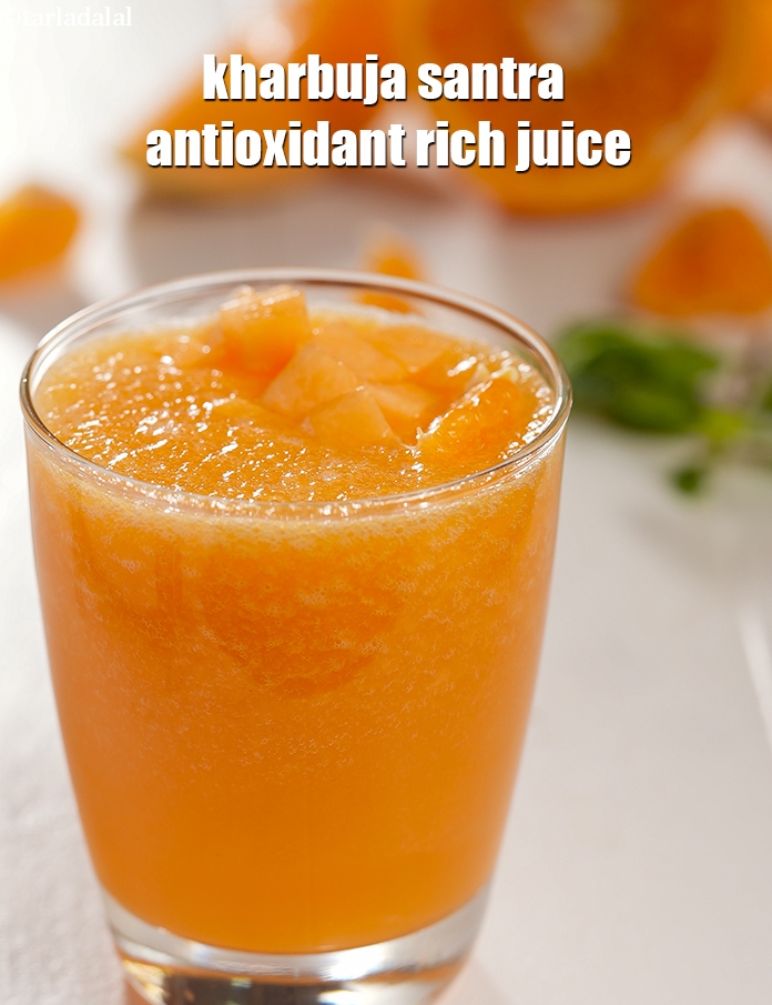 Step 17 – Serve <meta charset="UTF-8" /><strong>muskmelon and orange juice |</strong>&nbsp;<strong>kharbuja santra antioxidant rich juice | healthy Indian&nbsp;cantaloupe …