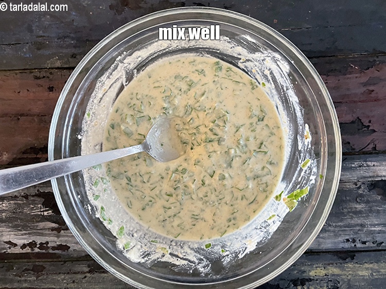 Step 9 – Mix well. Keep aside batter for jowar palak appe.