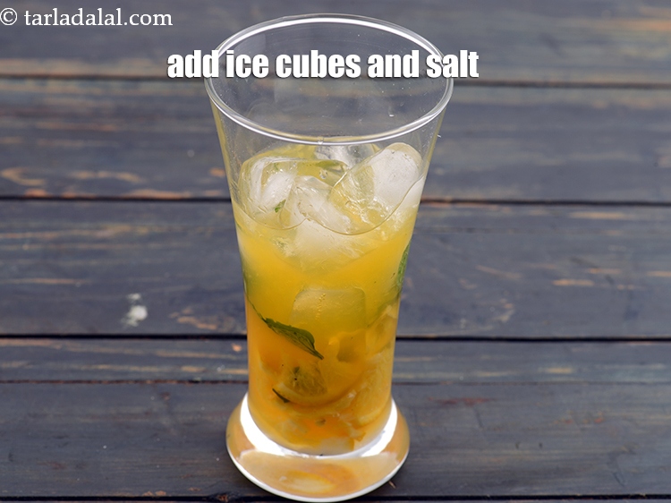 Step 10 – Add 6 <a href="https://www.tarladalal.com/glossary-ice-476i">ice</a>&nbsp;cubes and salt.