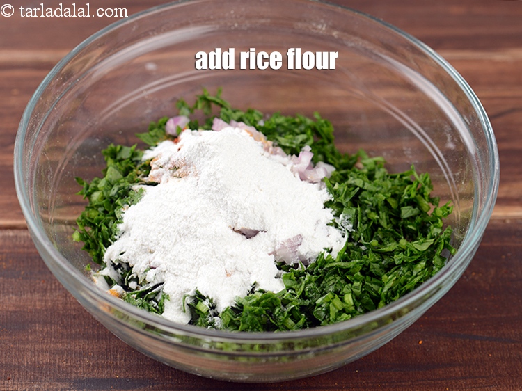 Step 9 – Add 2 tbsp <a href="https://www.tarladalal.com/glossary-rice-flour-chawal-ka-atta-534i">rice flour (chawal ka atta)</a>.