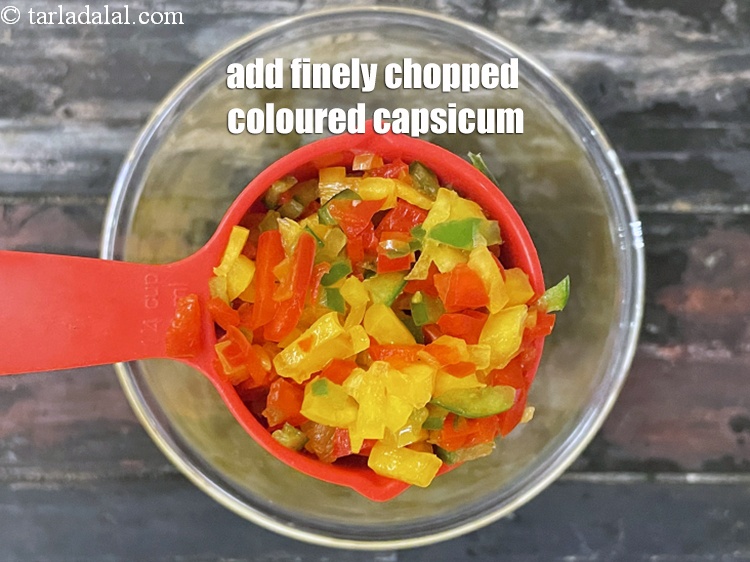 Step 18 – Add&nbsp;<meta charset="UTF-8" />1/4 cup&nbsp;finely&nbsp;chopped coloured capsicum