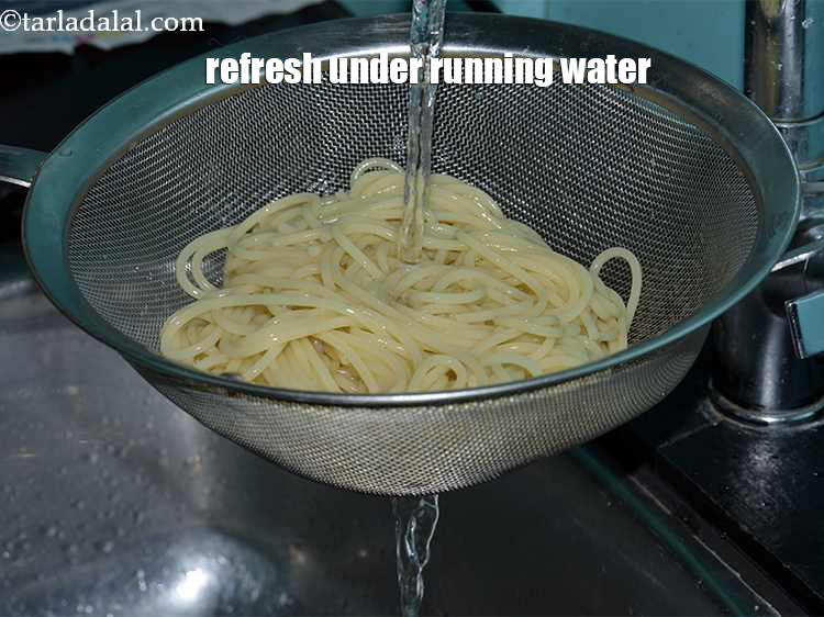 Step 9 – Transfer to a bowl of cold water or refresh under running water to prevent overcooking.