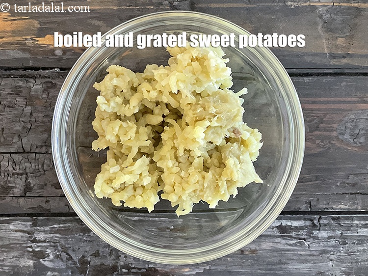 Step 9 – Boiled and grated sweet potatoes.