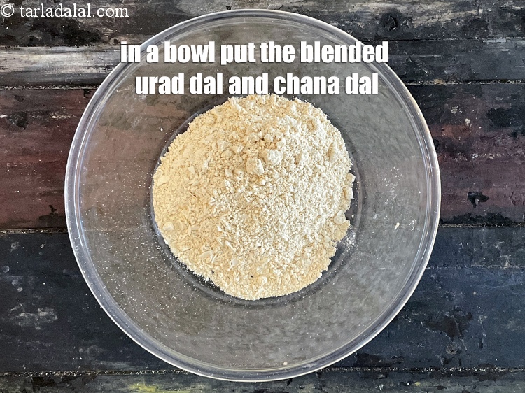 Step 9 – In a bowl put the blended urad dal and chana dal.