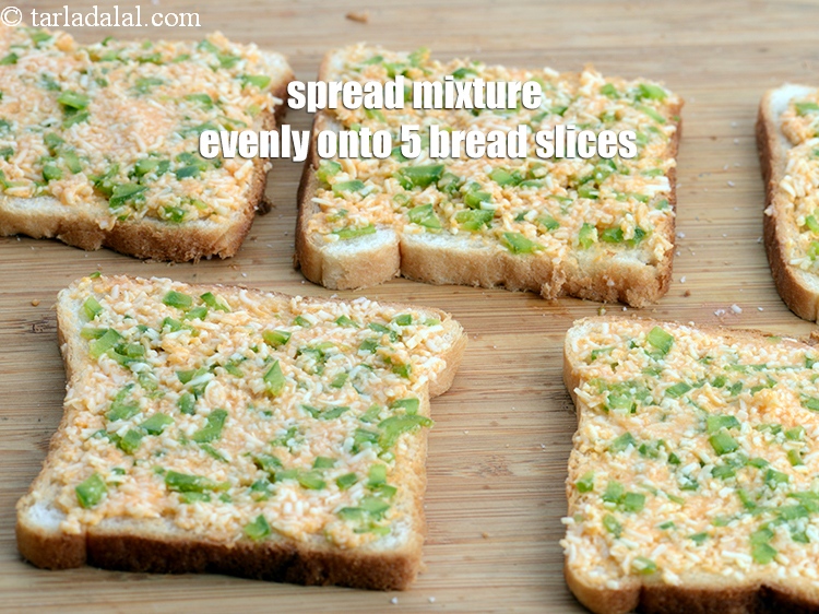 Step 9 – Spread the mixture evenly onto 5 bread slices.