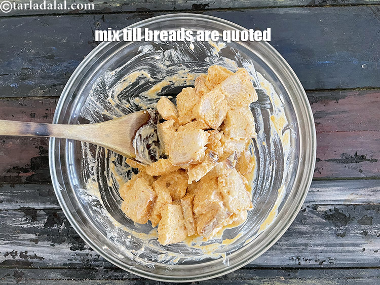 Step 13 – Mix till the bread is coated with the curds mixture.