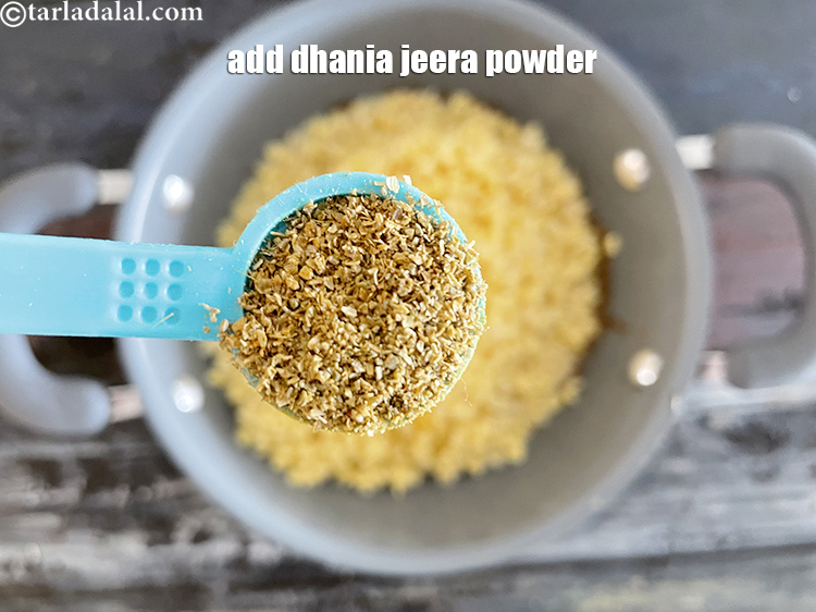 Step 21 – Add&nbsp;<meta charset="UTF-8" />2 tsp&nbsp;<a href="glossary-coriander-cumin-seeds-powder-dhania-jeera-powder-375i">coriander-cumin seeds (dhania-jeera) powder</a>.