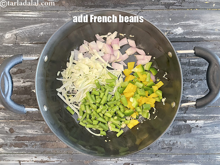 Step 21 – Add&nbsp;<meta charset="UTF-8" />1/4 cup&nbsp;finely&nbsp;<a href="glossary-chopped-french-beans-797i">chopped french beans</a>&nbsp;or cut into 1/2 inch pieces.