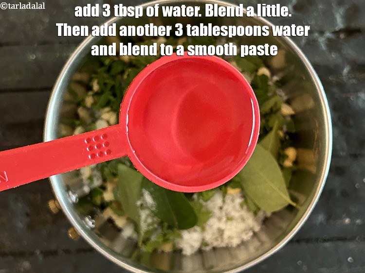 Step 10 – <strong>Add 3&nbsp;tbsp of water. Blend a little. Then add another 3 tablespoons water and blend …
