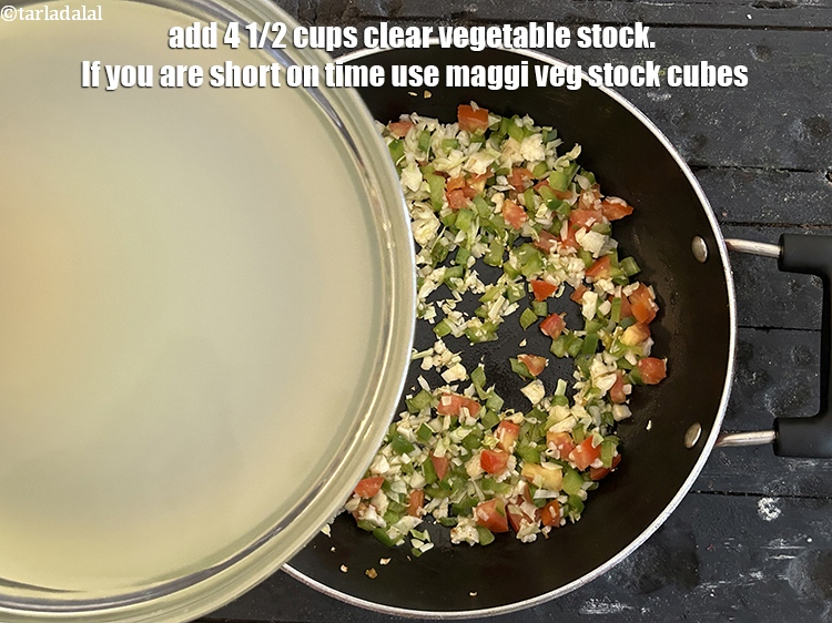 Step 15 – Add&nbsp;<meta charset="UTF-8" />4 1/2 cups&nbsp;clear&nbsp;<a href="vegetable-stock-421r">vegetable stock</a>. If you are short on time use&nbsp;<strong>maggi veg …