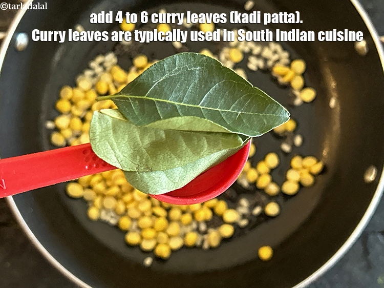 Step 11 – Add&nbsp;<meta charset="UTF-8" />4 to 6&nbsp;<a href="glossary-curry-leaves-kadi-patta-kadipatta-388i">curry leaves (kadi patta)</a>.&nbsp;Curry leaves are typically used in South …