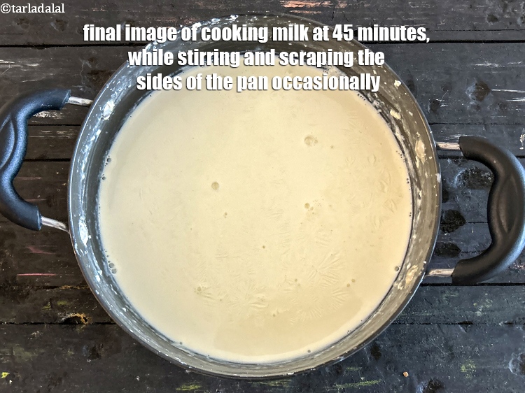 Step 10 – Final image of cooking milk at 45-48 minutes&nbsp;minutes while stirring and scraping the sides of …
