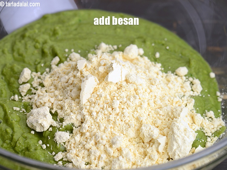 Step 10 – Add 3 tbsp <a href="https://www.tarladalal.com/glossary-besan-chana-dal-flour-bengal-gram-flour-952i">besan (bengal gram flour)</a>.