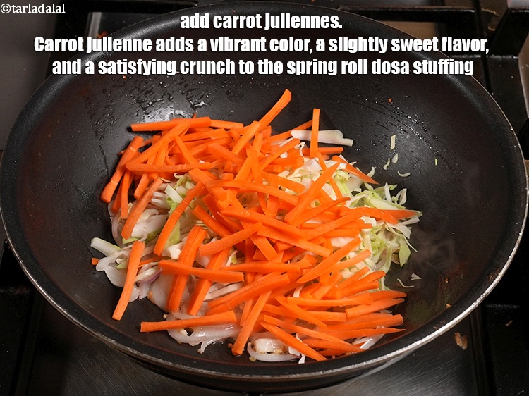 Step 10 – Add &frac34; cup&nbsp;<a href="https://www.tarladalal.com/glossary-carrot-juliennes-754i">carrot juliennes</a>. Carrot julienne adds a vibrant color, a slightly sweet flavor, …