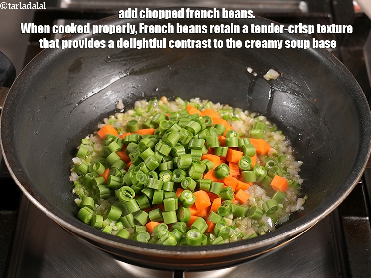 Step 10 – <p>Add ½ cup&nbsp;<a href="https://www.tarladalal.com/glossary-chopped-french-beans-797i">chopped french beans</a>. When cooked properly, French beans retain a tender-crisp texture …
