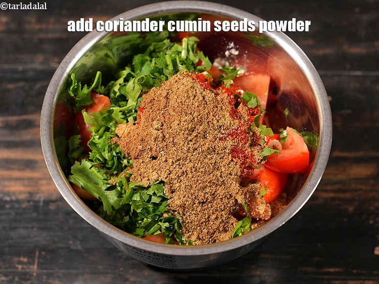 Step 10 – Add 2 tsp <a href="https://www.tarladalal.com/glossary-coriander-dhania-kothmir-369i">coriander (dhania)</a>&nbsp;<a href="https://www.tarladalal.com/glossary-cumin-seeds-powder-jeera-powder-zeera-powder-382i">cumin seeds (jeera) powder</a>.