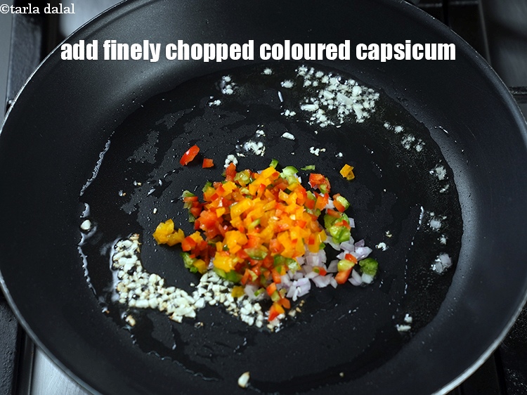 Step 10 – Add &frac14; cup finely chopped coloured capsicum.