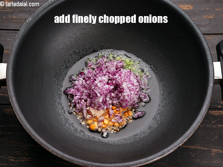 Step 10 – Add &frac14; cup finely chopped onions.