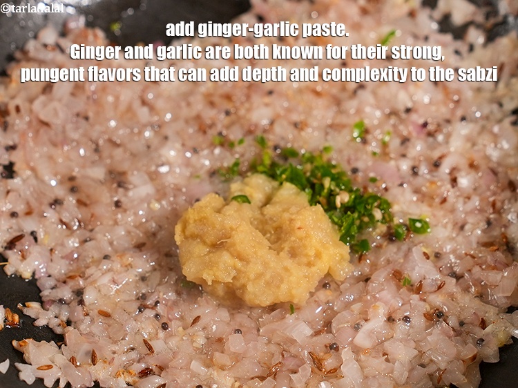 Step 10 – Add 1 tbsp <a href="https://www.tarladalal.com/glossary-ginger-garlic-paste-adrak-lehsun-ki-pate-adrak-lahsun-ki-paste-939i">ginger-garlic (adrak-lehsun) paste</a>. Ginger and garlic are both known for their …