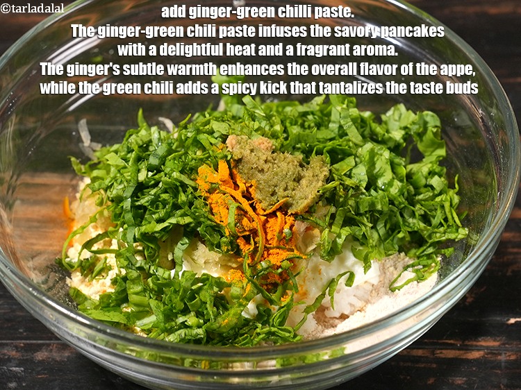 Step 10 – Add 1 tbsp <a href="https://www.tarladalal.com/glossary-ginger-green-chilli-paste-adrak-mirch-ki-paste-adrak-mirchi-paste-139i">ginger-green chilli paste</a>. The ginger-green chili paste infuses the savory pancakes …