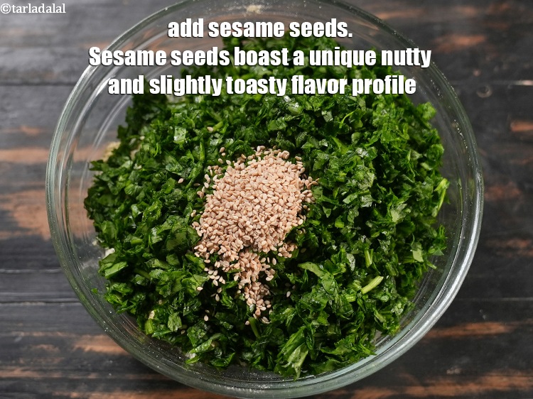 Step 10 – Add 1 tbsp <a href="https://www.tarladalal.com/glossary-sesame-seeds-til-gingelly-seeds-612i">sesame seeds (til)</a>. Sesame seeds boast a unique nutty and slightly …