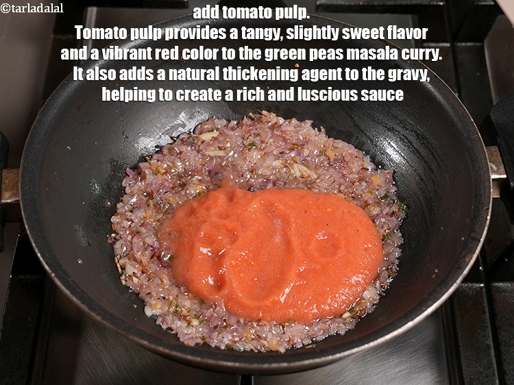 स्टेप 10 – <p>१/२ कप&nbsp;<a href="">टमाटर का गूदा</a>&nbsp;डालें। टमाटर का गूदा हरी मटर …