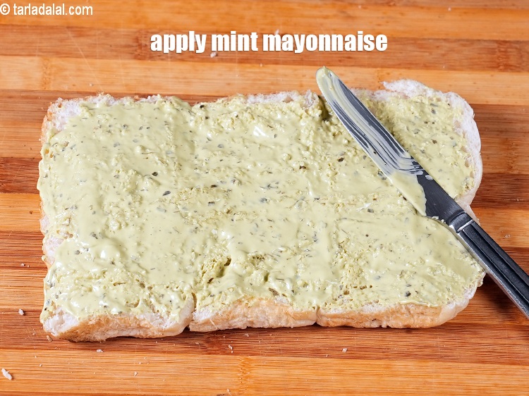 Step 13 – Apply 4 tbsp of mint mayonnaise evenly over it.