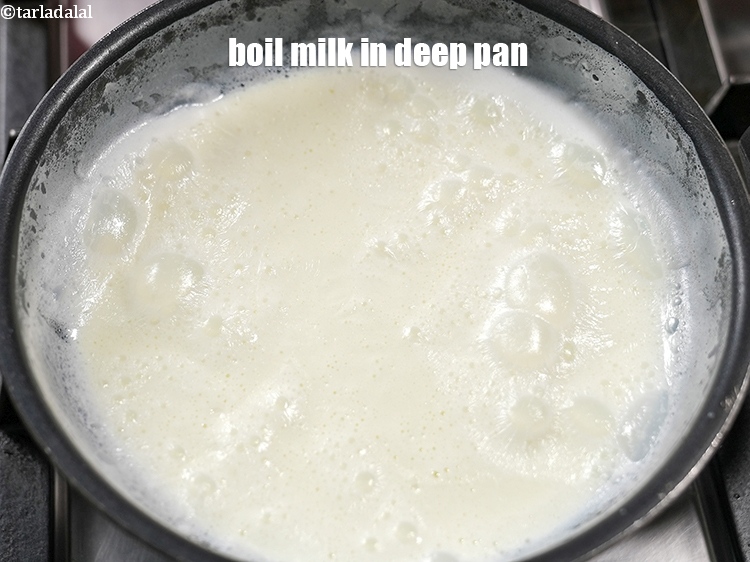 Step 10 – Meanwhile, boil 3 cups milk in deep pan.