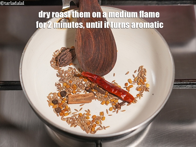 Step 10 – Dry roast them on a medium flame for 2 minutes, until it turns aromatic.